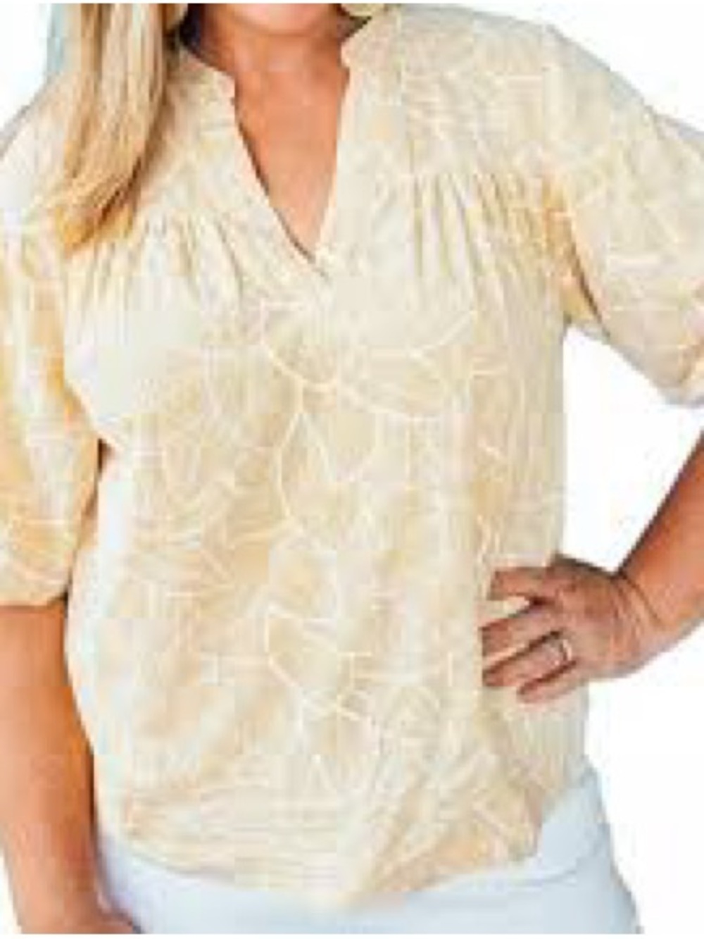 Pinch Women's Cream Floral Split-Neck Blouse
